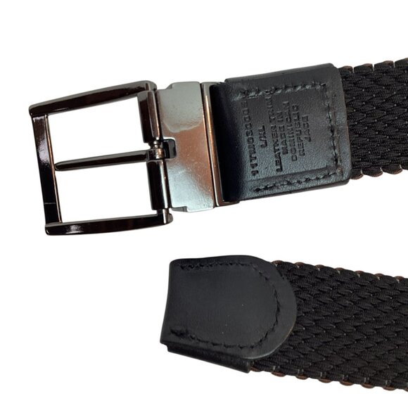 Tommy Bahamas Reversible Mens L/XL Stretch Woven Belt Brown & Black Leather Trim - Picture 4 of 7